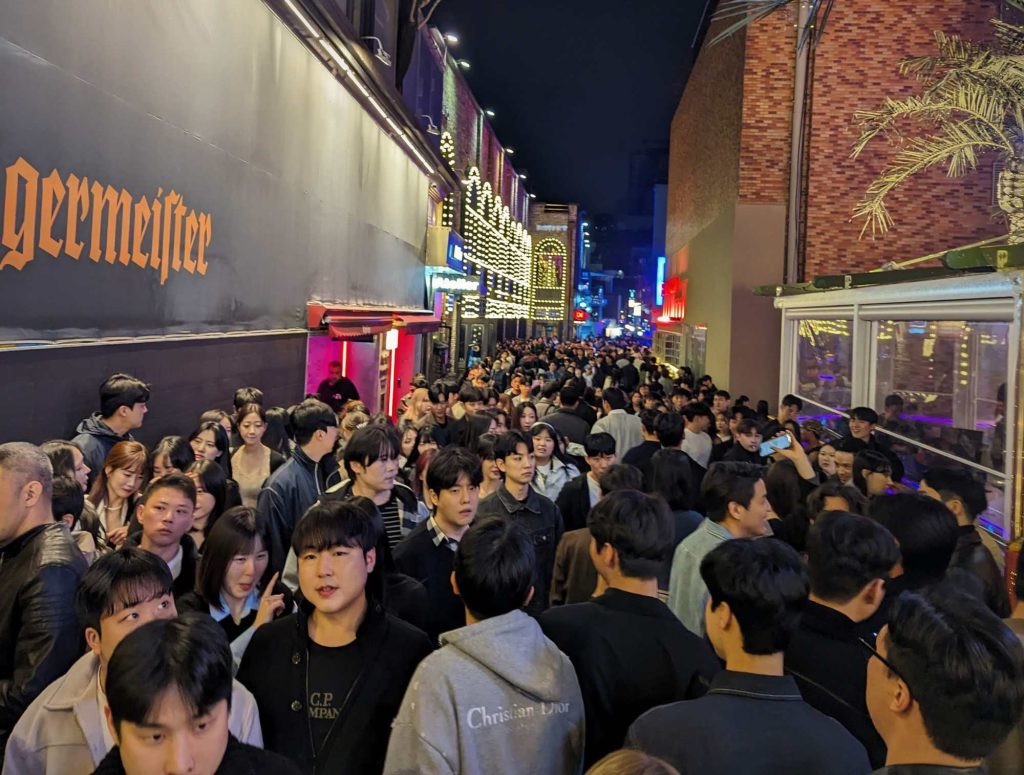 very busy main street in Itaewon